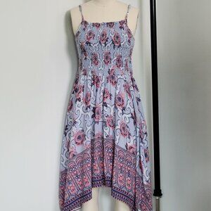 Japna Floral Asymmetrical Sundress Watercolor Floral Print Midi Boho